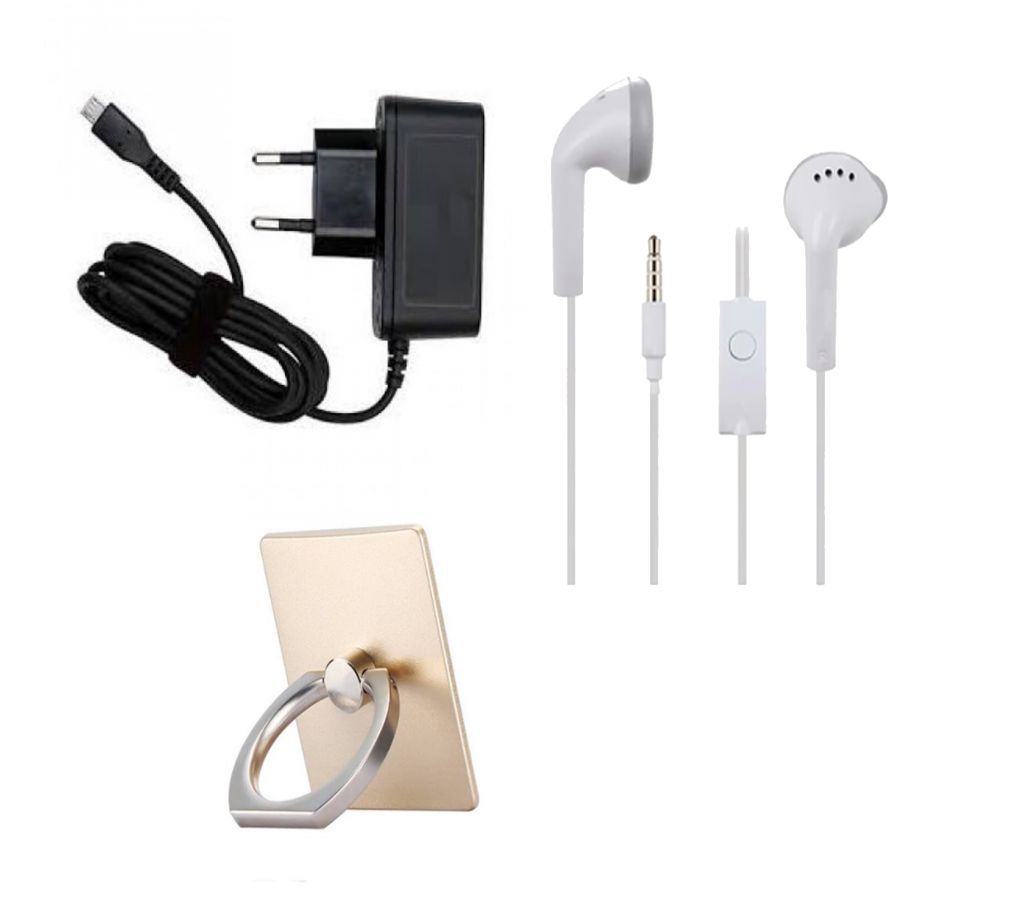 Mobile Charger+Head Phone+ Stand Ring