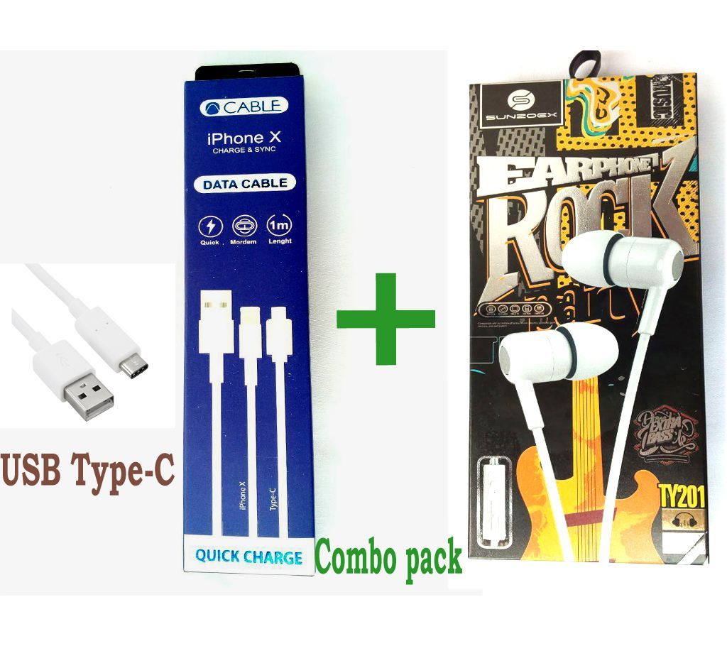 Data Cable USB type-C + Headphone rock combo