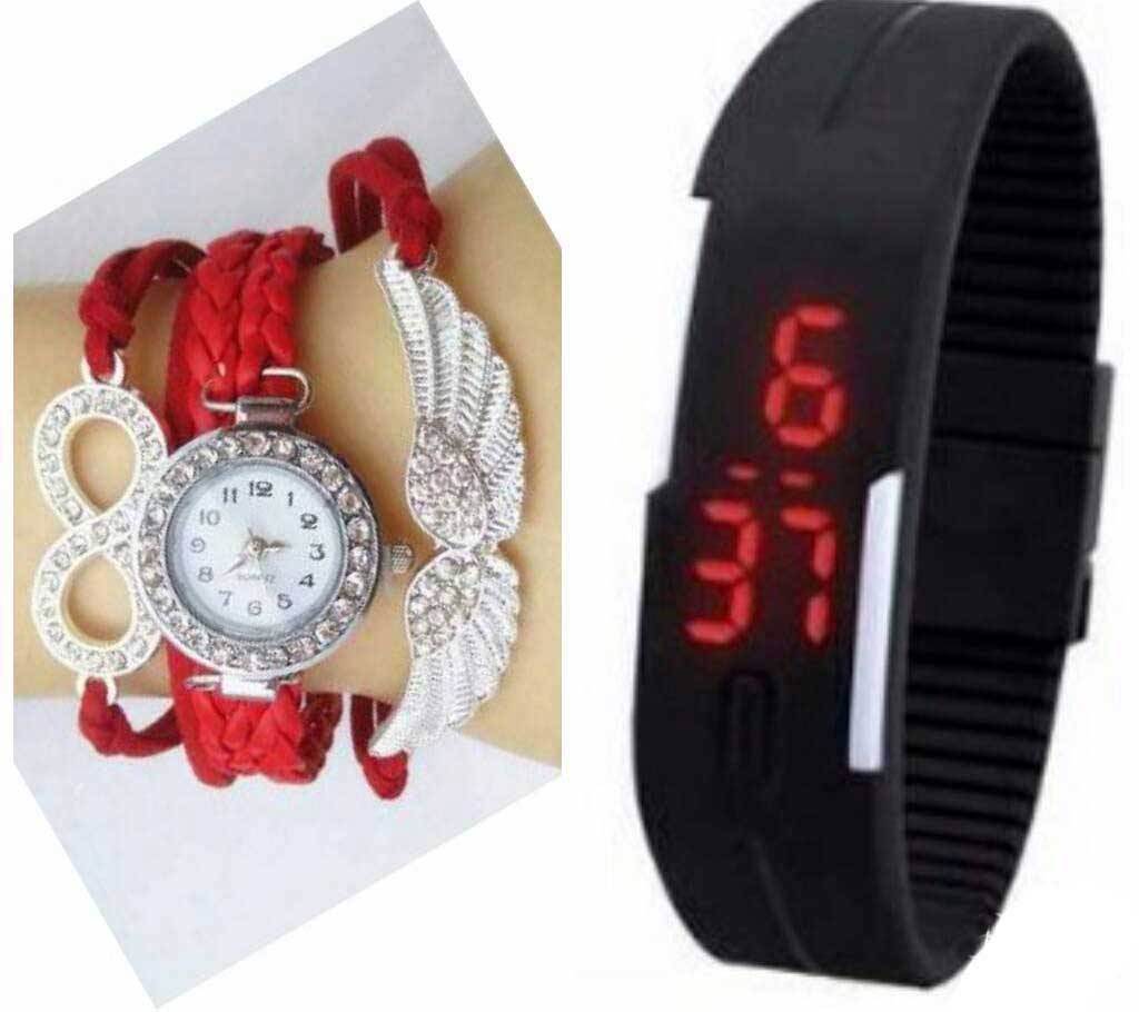 Ladies watch+LED bracelet watch combo 