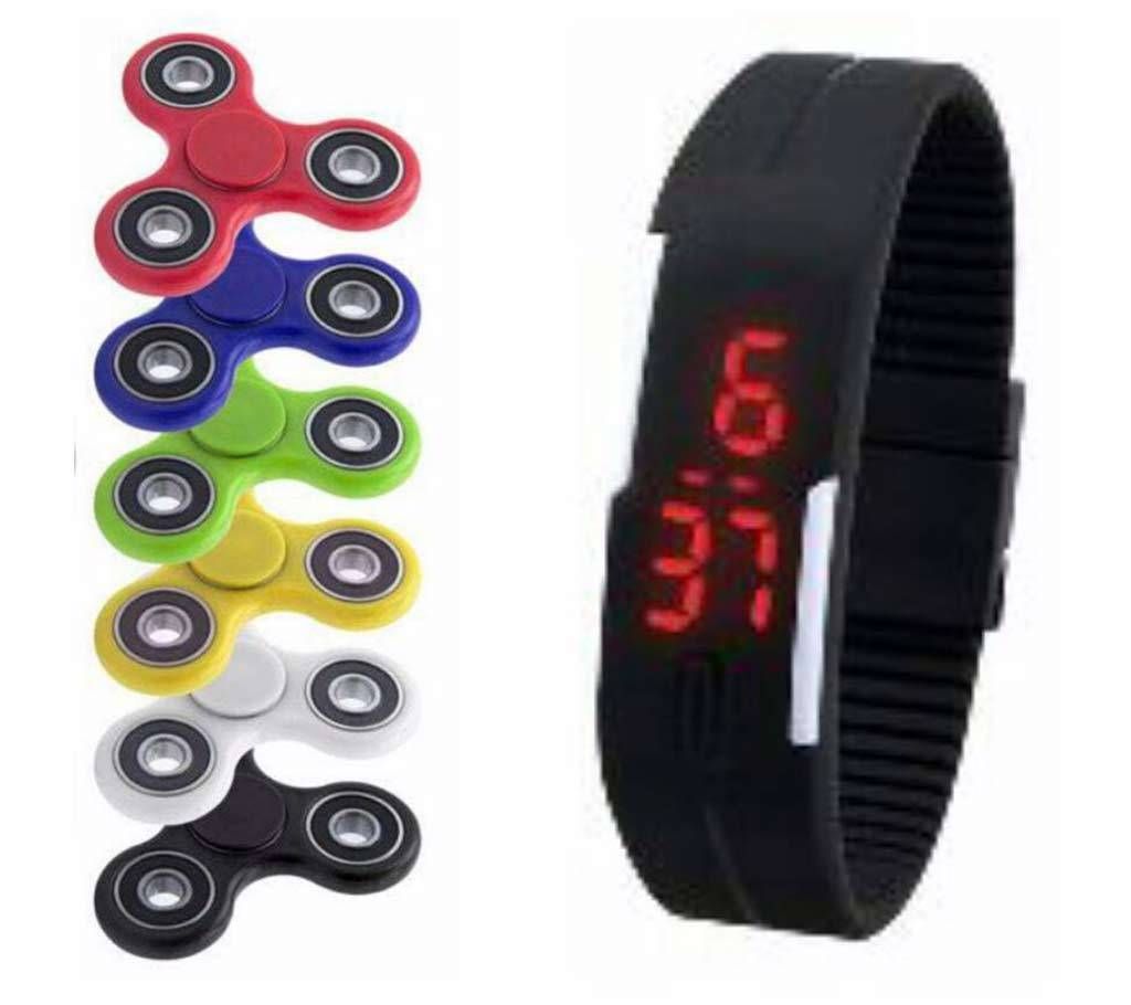 Combo of Fidget spinner+Led Watch