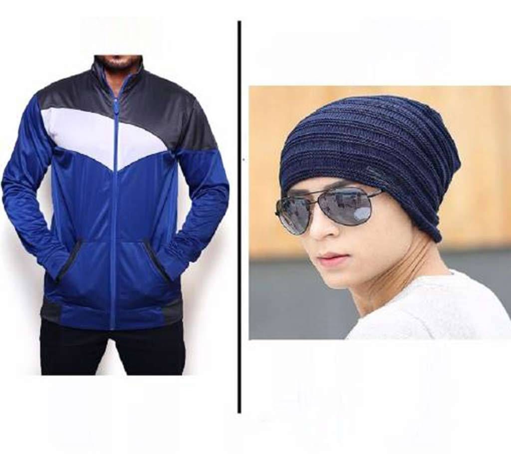 Multi color gents hoodie+ winter cap combo 