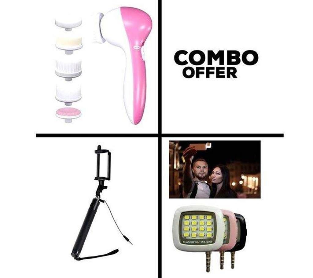 Combo Pack 5 in 1 Massager, Selfie Stick, Slefie light 