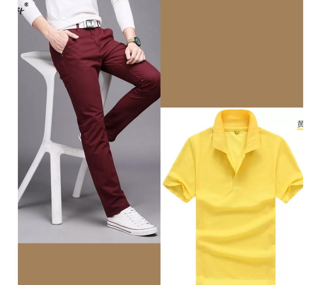 Gabardine Pant + Half Sleeve Cotton T shrit For Men Combo Offer 