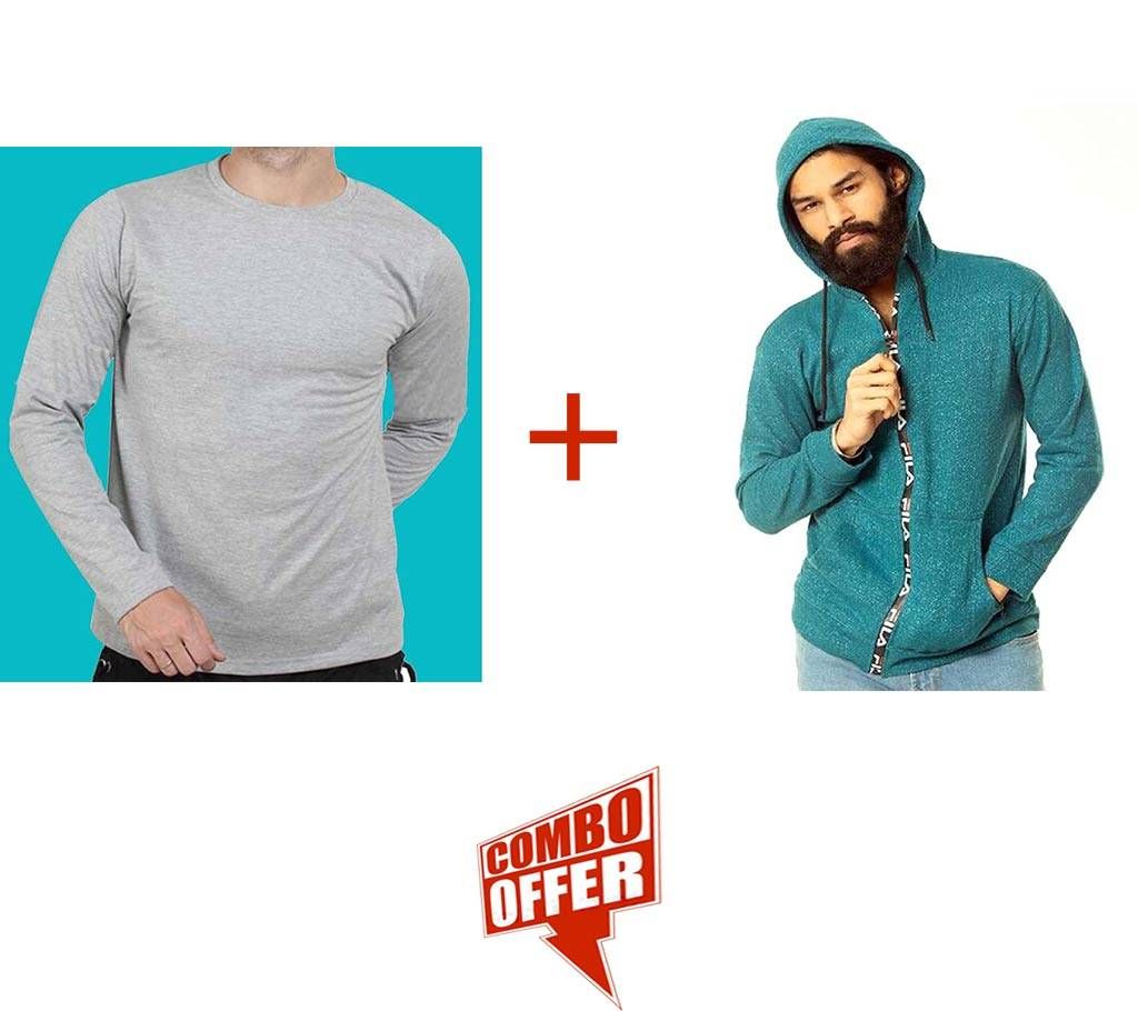 Menz Cotton Hudy + Full Sleeve T-Shirt  Combo Offer 