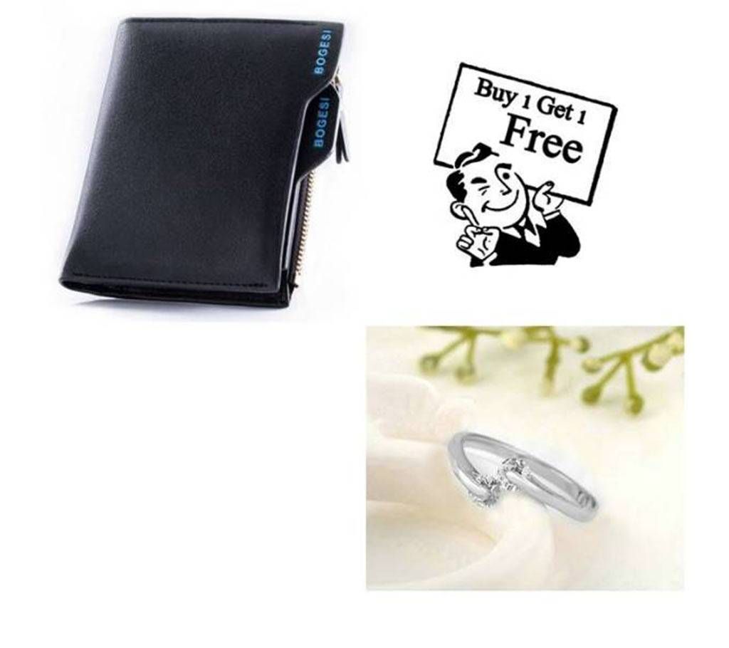 Buy One Leather Wallet & Get One Silver Plated Finger ring free