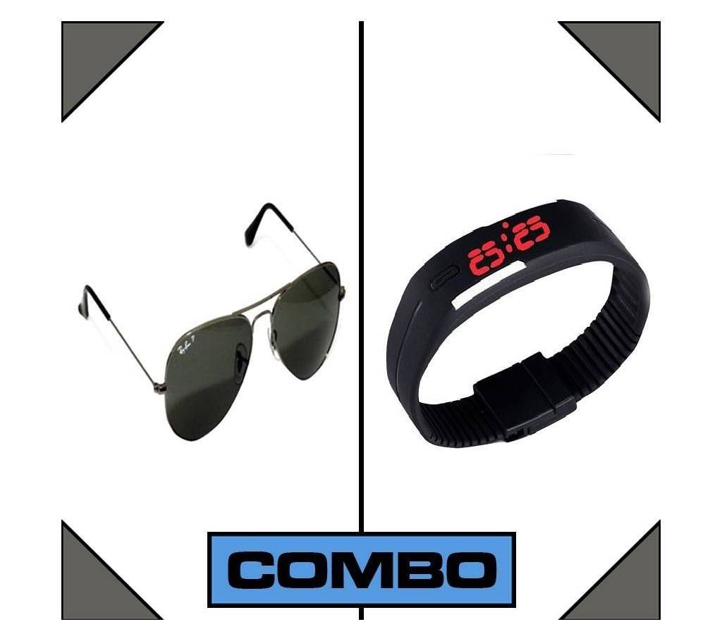 RayBan Men's Sunglasses & LED Watch Combo