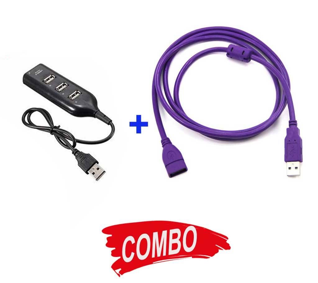 3 Port USB Hub + USB Extension Cable 1.5m Combo Offer