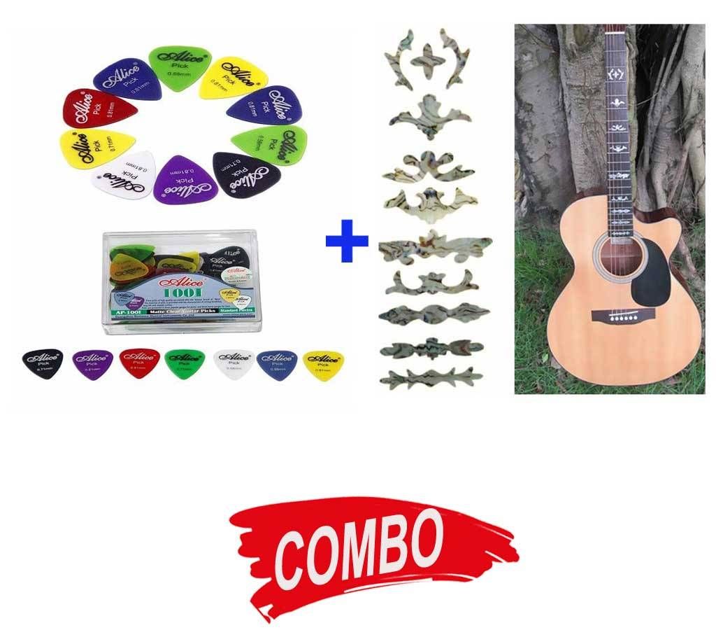 Guitar Fingerboard Mixed Pattern Sticker + Smooth Guitar Picks Pick - 10 Pcs  Combo Offer 
