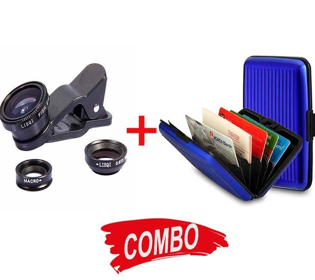 Credit card wallet + clip lens for mobile combo offer