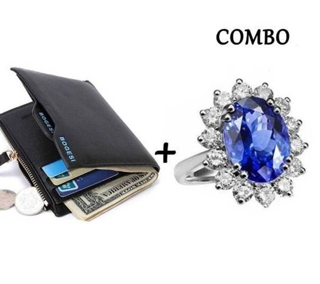 Combo Leather Wallet & Princess Diana Finger Ring