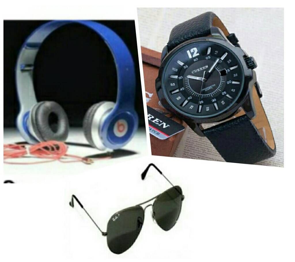 Beats Solo HD Wired Headphones (copy) + CURREN Gents Watch (copy) + Ray Ban Sunglasses (Copy) Combo offers