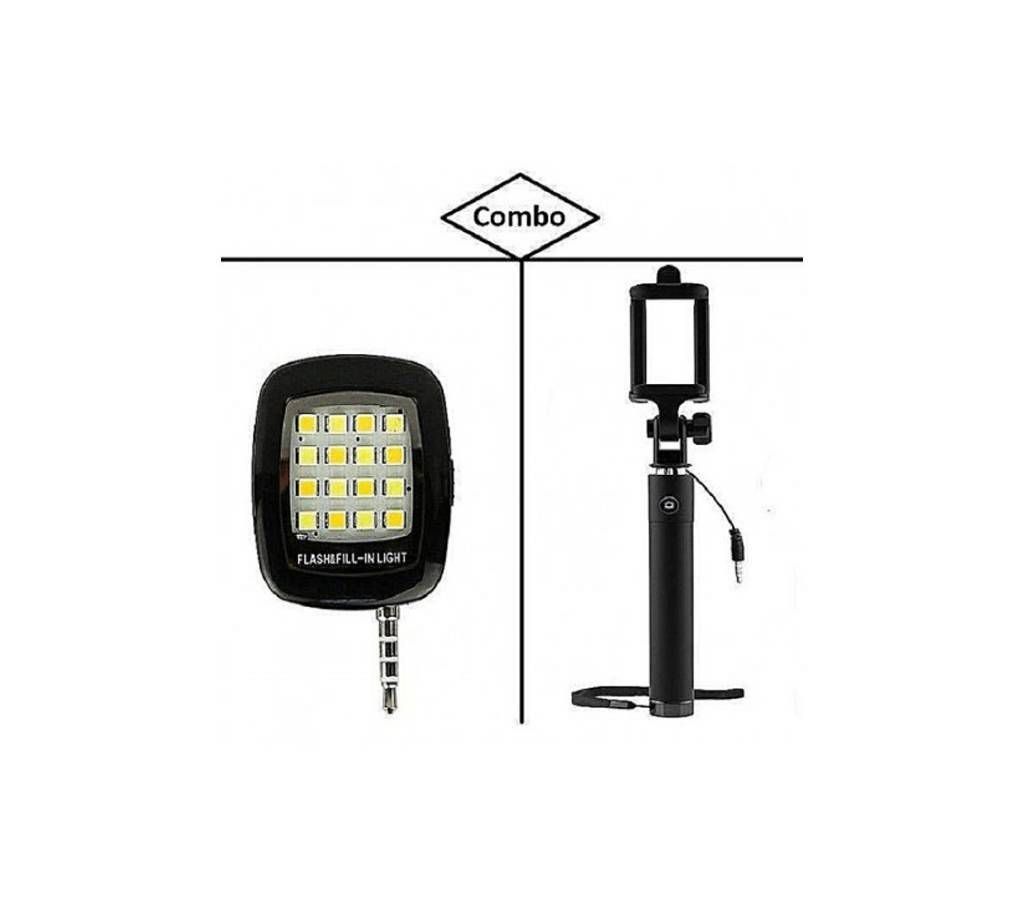 Selfie Flash Light & Selfie Stick Combo