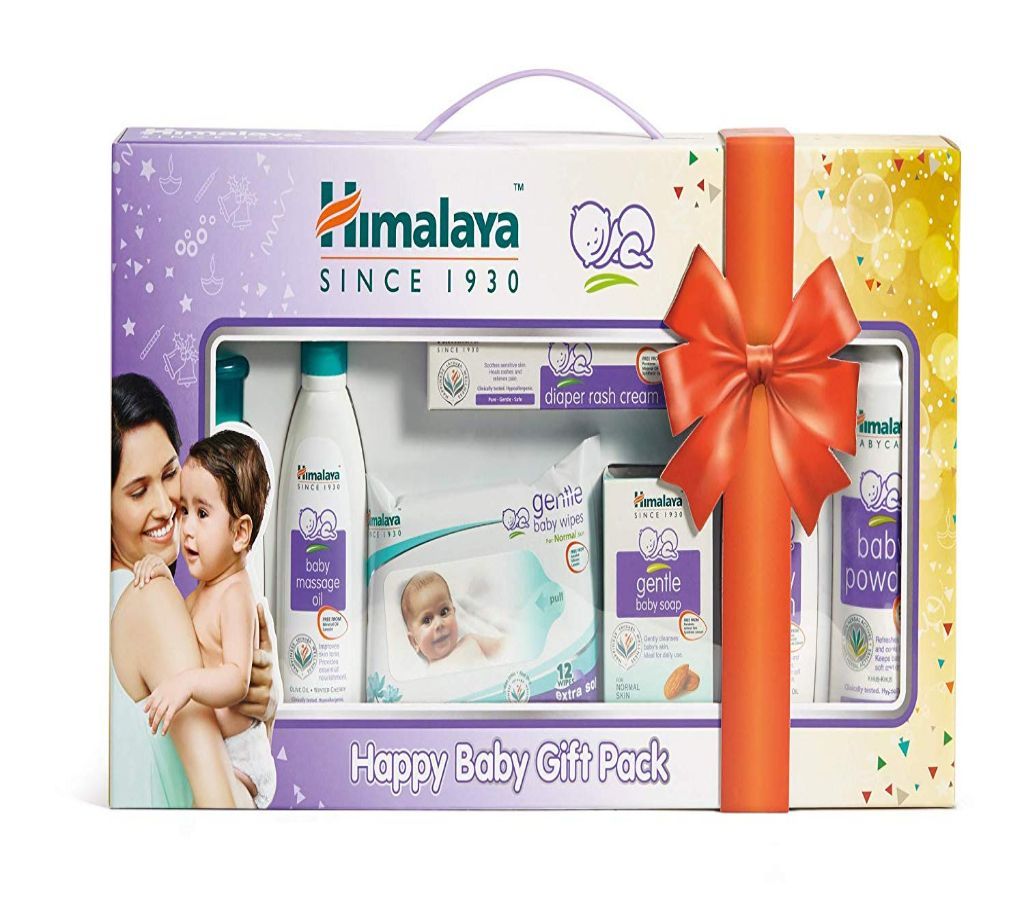 Himalaya Happy Baby Gift Pack-India - Gentle baby shampoo, Nourishing baby oil, Diaper rash cream, Moisturizing baby soap, Baby lotion, Baby powder, Gentle baby wipes