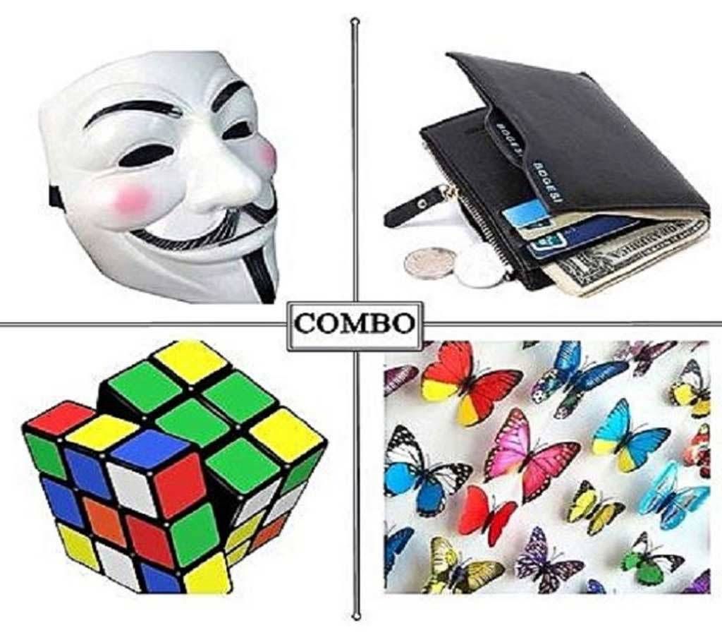 Combo of Vendetta Mask, Wallet, Rubiks Cube and W