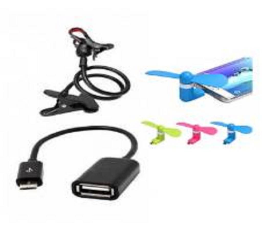 Combo of 360 Rotate Stand and Micro USB Cable Cable and Micro USB Fan