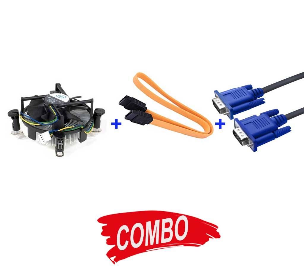 SATA HARD DRIVE CABLE + CPU Cooling Fan For Desktop + VGA Cable For Monitor Combo Offer