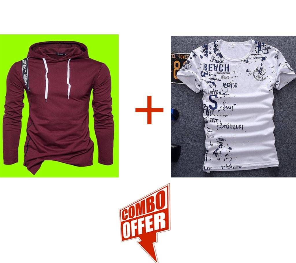 Mens Full Sleeve Hoodie For Men + Men's round neck T- Shirt Combo Offer 