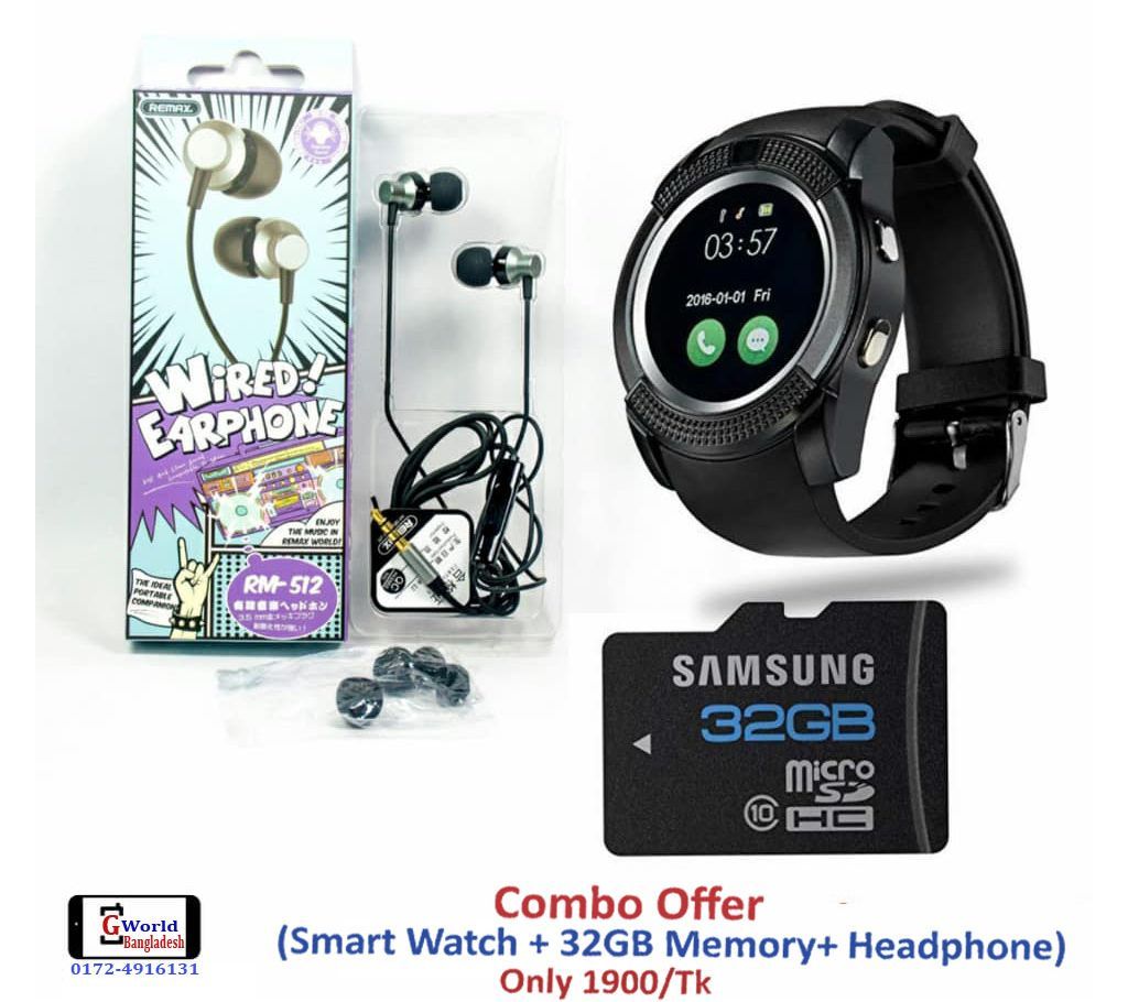 3 in 1 Combo offer (Smart Mobile Watch+ Headphone+32GB memory card)