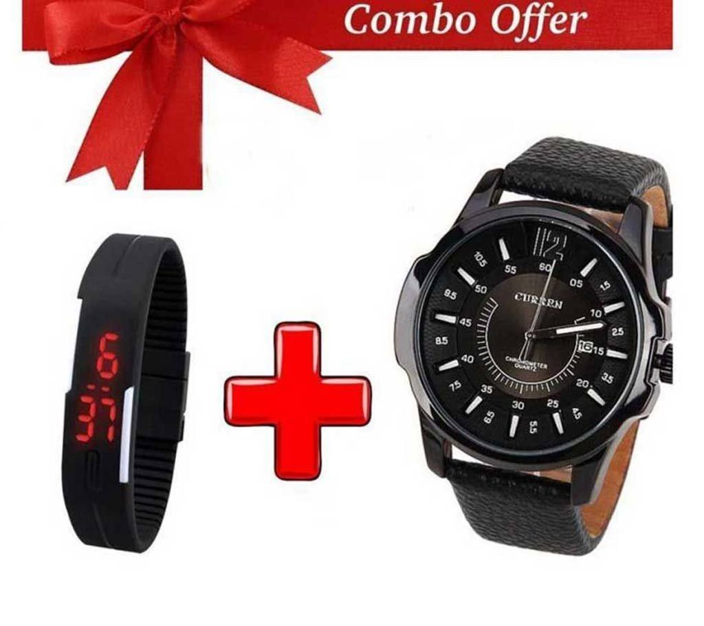 CURREN Gents Watch + LED Watch Combo Offer
