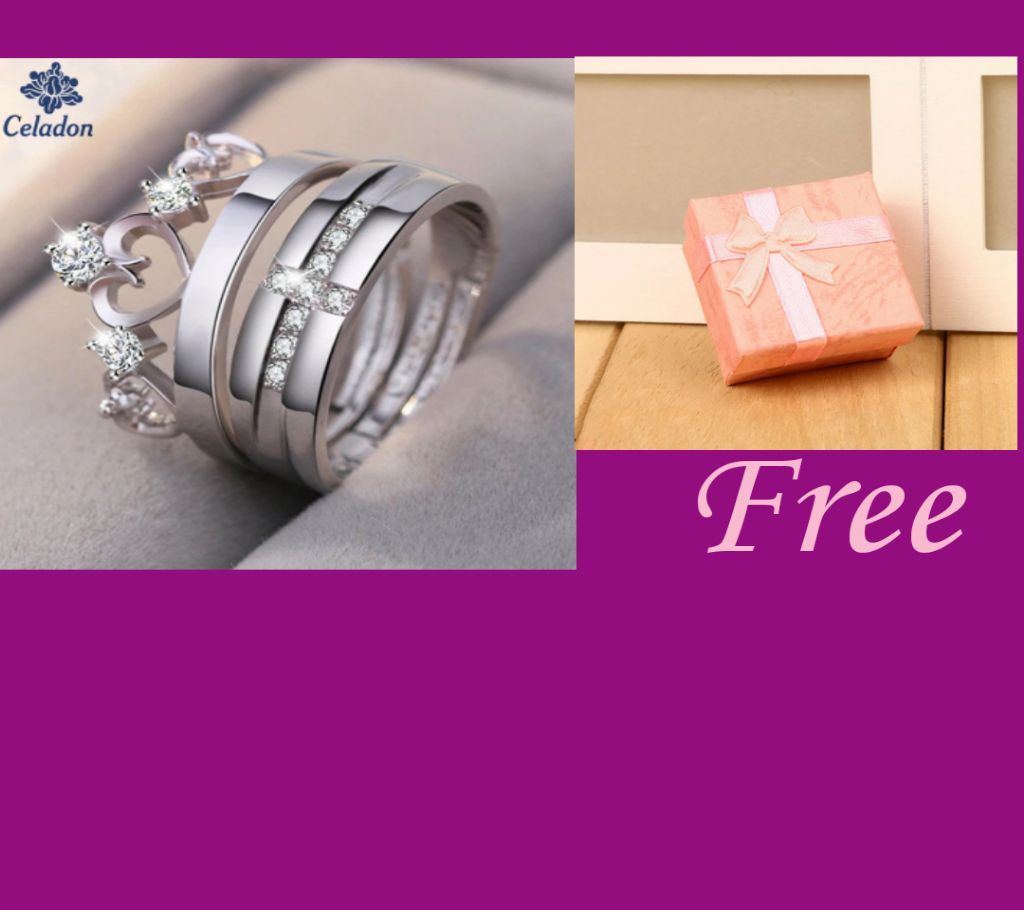 Couple Silver Color Ring With Free Ring Box