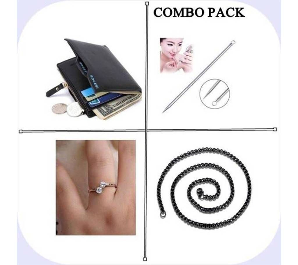 Combo of Lather Wallet + Blackhead Comedone Remover + Finger Ring + Chain