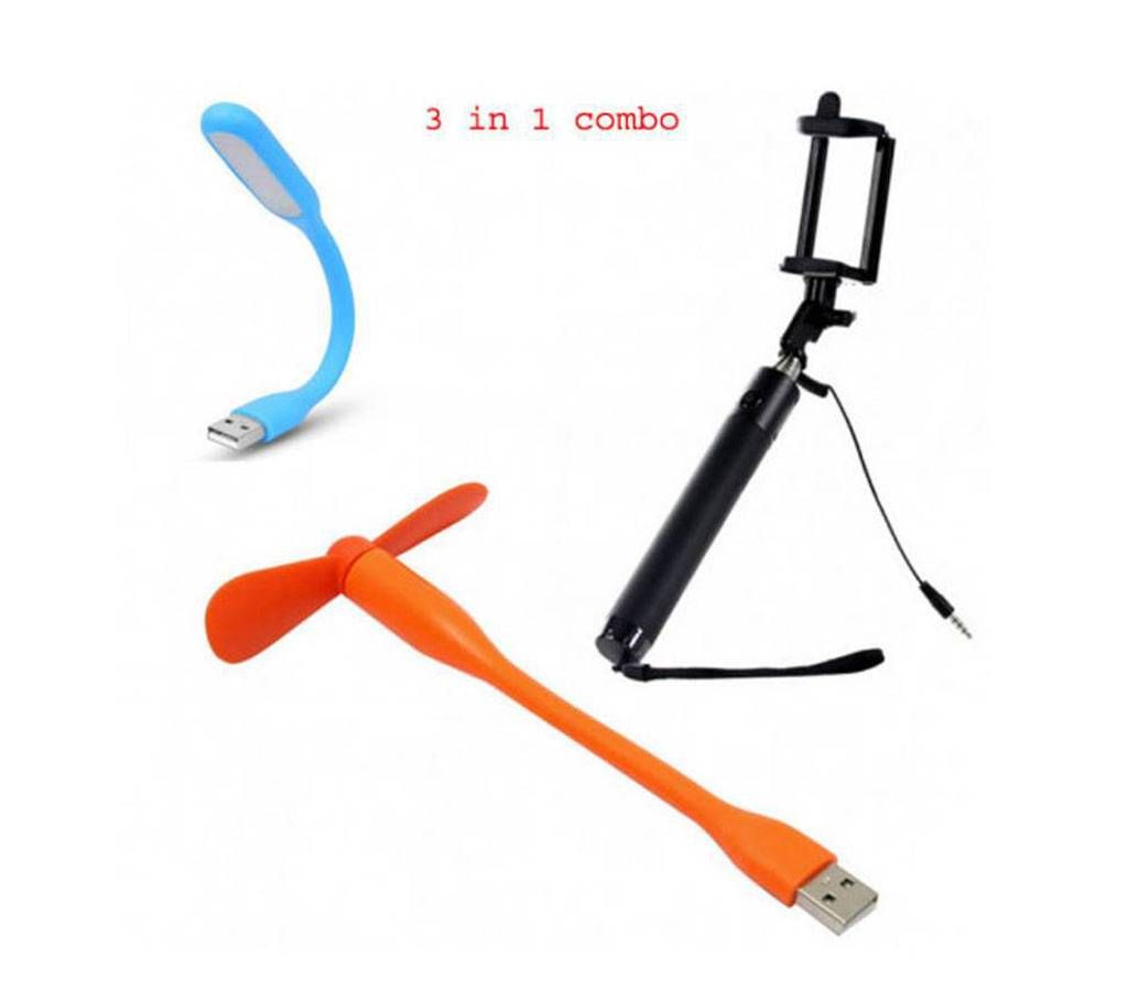 USB LED Light+ Selfie Stick+ Portable Mini USB Fan