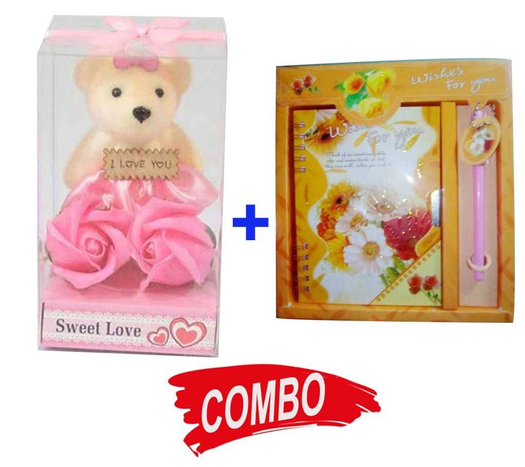 Lock Diary Valentine Gift Set+Valentine Panda Doll & Flowers Combo im 10