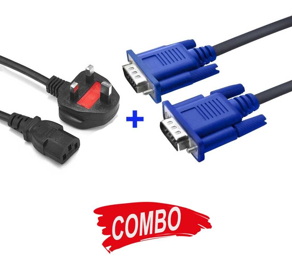 VGA Cable For Monitor + Power Cable (Good) for Desktop PC Combo Offer