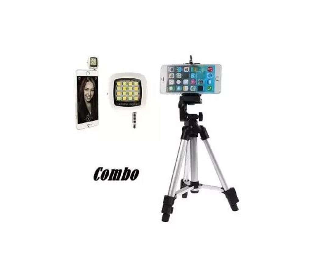 Combo of Tripod Mobile, Camera Stand and Selfie Led Light - Multiple Color - GNG