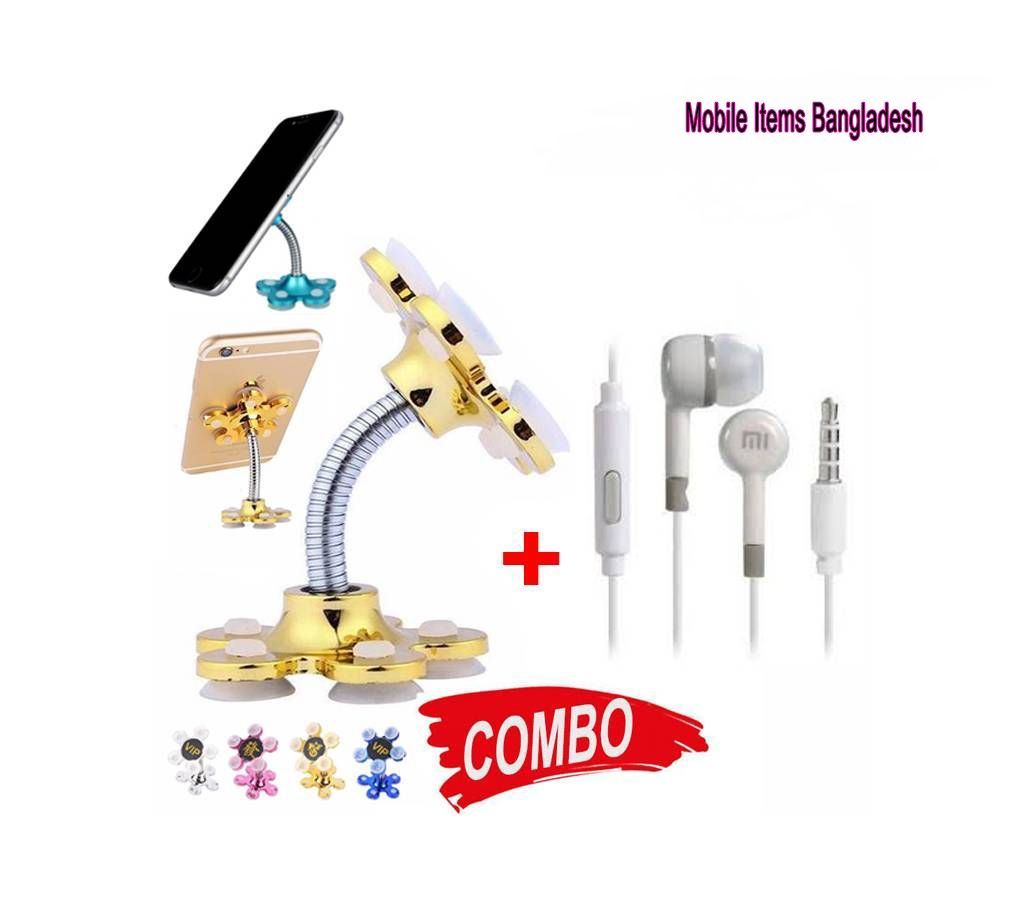 VIP Aluminium 360 Flexible Rotating Phone Stand 1 Piece & MI2 Earphone 1