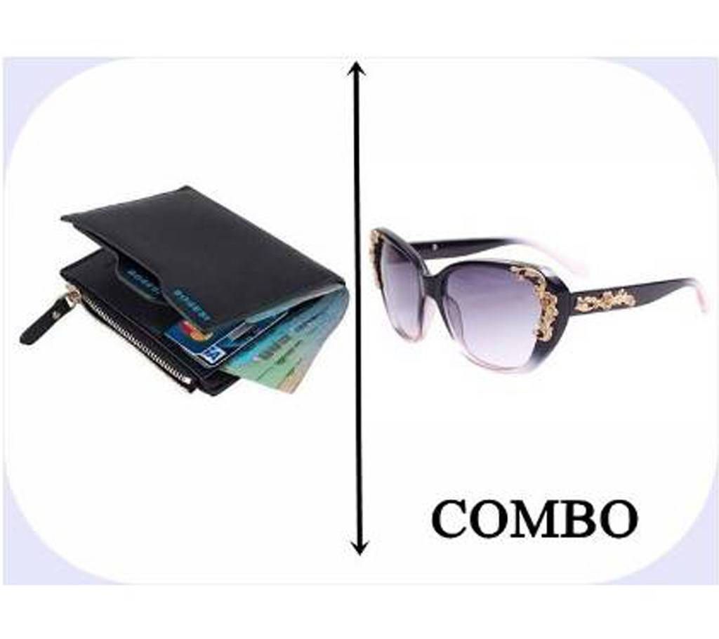 Combo of Lather Wallet & Women Fashion Sunglasses