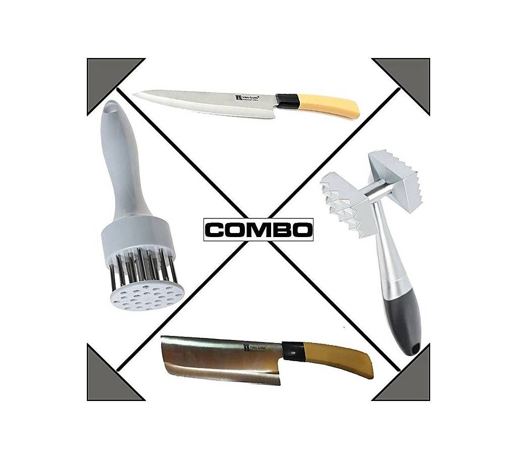Kitchen Knife + Meat Tenderizer + Meat Hammer + Meat Cutting Knife Super Combo