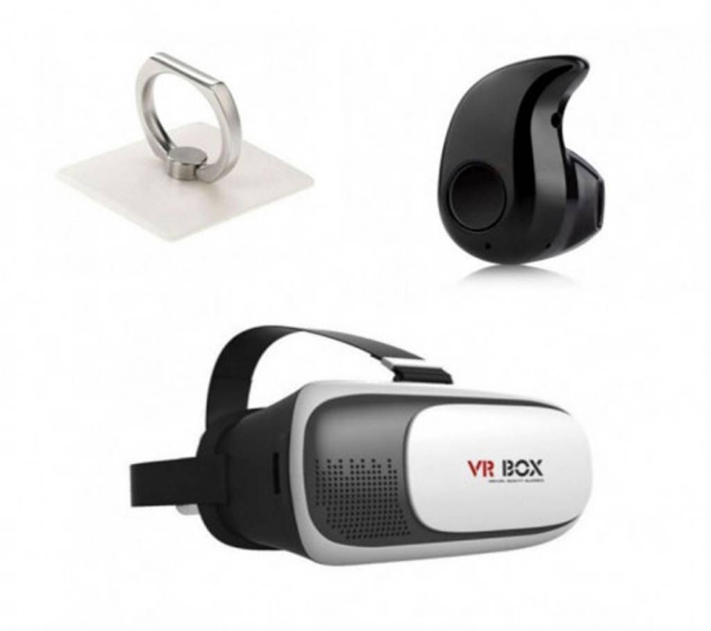 Combo of VR BOX +Bluetooth Earphone+ Mobile Back Ring