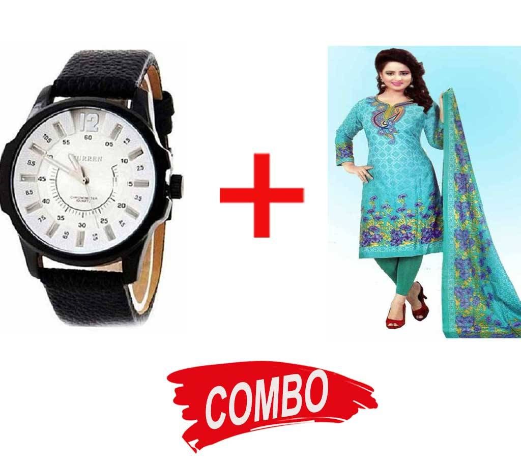 Unstitched Cotton Salwar Kameez (Copy) + CURREN Gents Watch Combo Offer