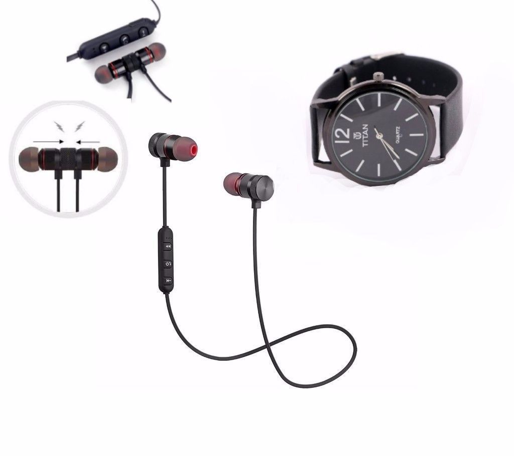 Titan Watch With  Megnetic Bluetooth Earphone