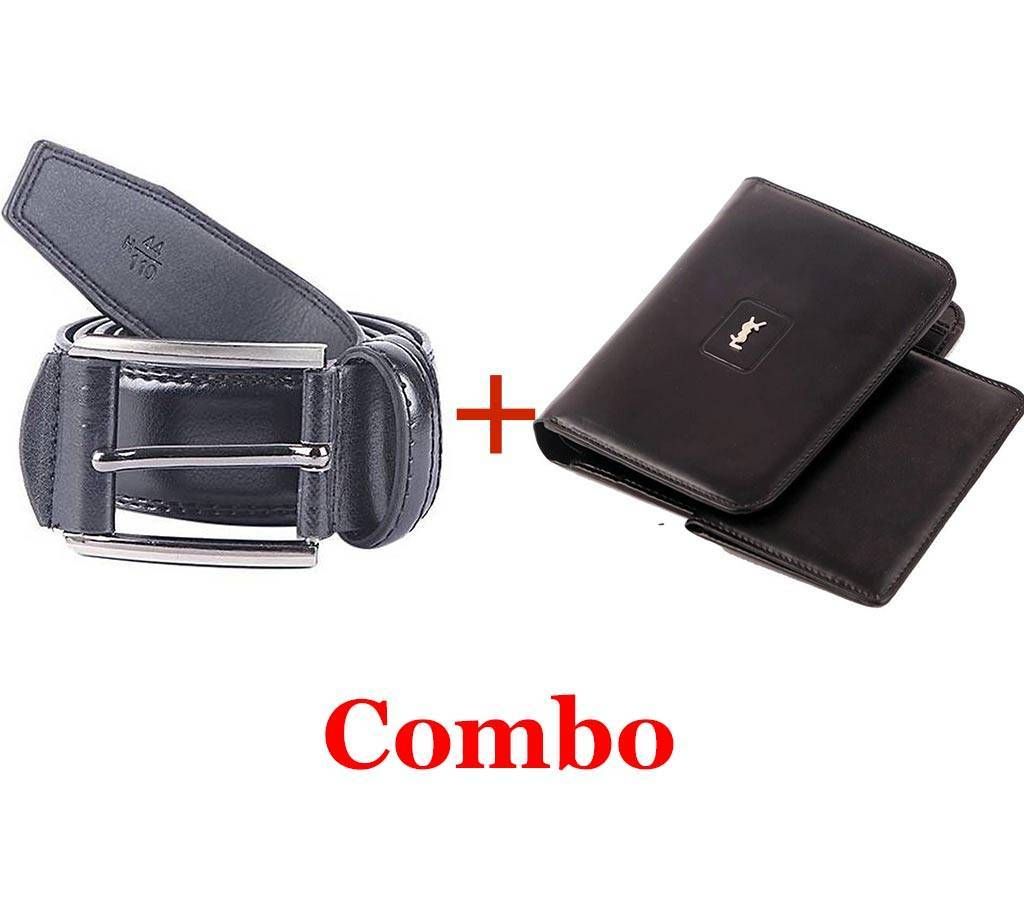 Men's Mixed Leather Belt + YSL Leather Wallet for Men Combo Offer