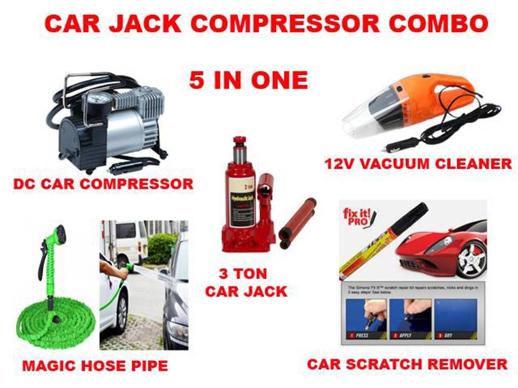 CAR JACK COMPRESSOR COMBO SET (5 IN 1)