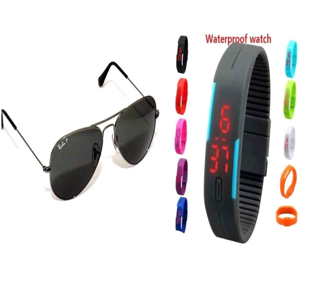RAYBAN (Copy) GENTS SUNGLASS + LED SPORTS WATCH Combo Offer