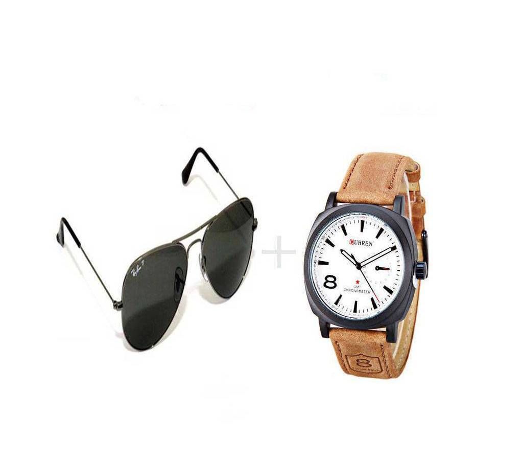 Combo Of Curren Watch & Ray-Ban Sunglasses (Copy)