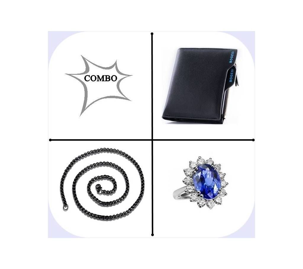 3 Combo of Lather Wallet + Stainless Steel Chain + Princess Diana Finger Ring