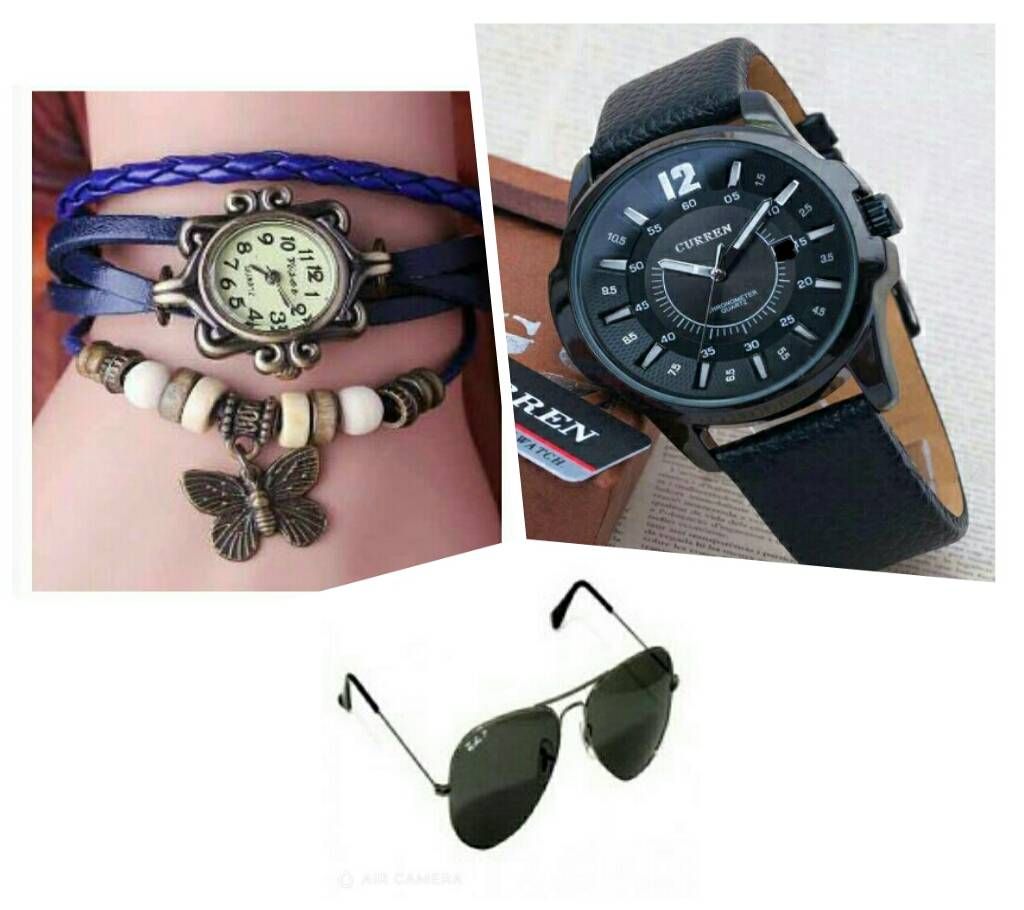 Ladies Bracelet Watch + CURREN Gentle Watch (copy) + Ray Ban Sunglasses (Copy) Combo Offer