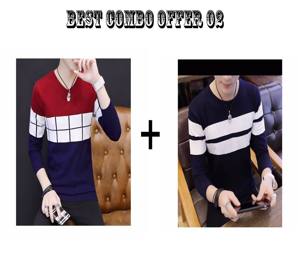 Menz Full Sleeve V Neck T-Shirt + Full Sleeve Round Neck T-Shirt Combo Offer