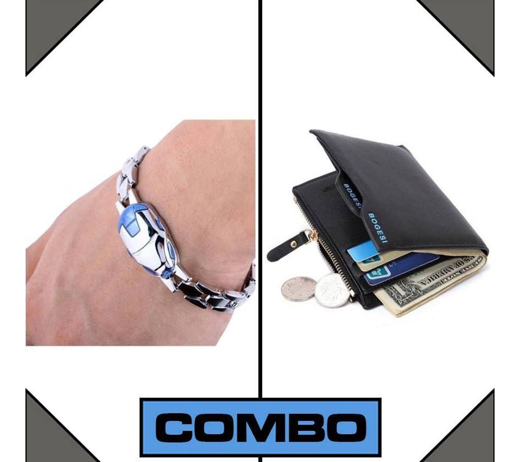 Combo Of Bogesi (Copy) Men's Wallet + Iron Man Mask Bracelet