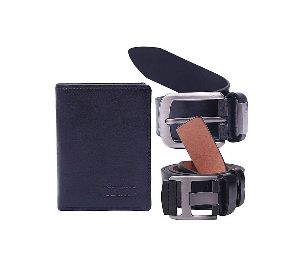 Combo Pack of Black Leather Belt and Wallet For Men