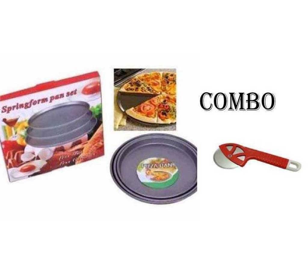Pizza Pan Set 3pc + Pizza Cutter Combo Offer 