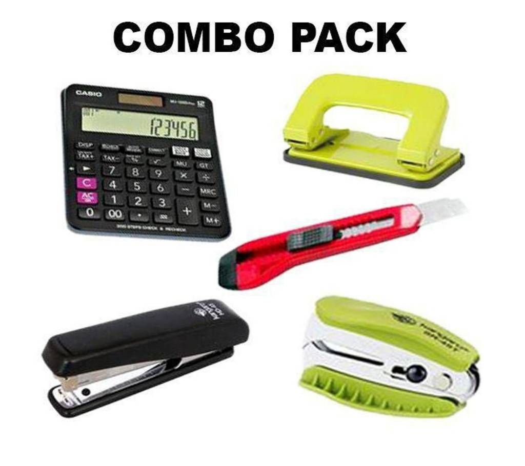 Combo Pack of Stationary Items Calculator, stapler, anticater, pin remover, punched machine