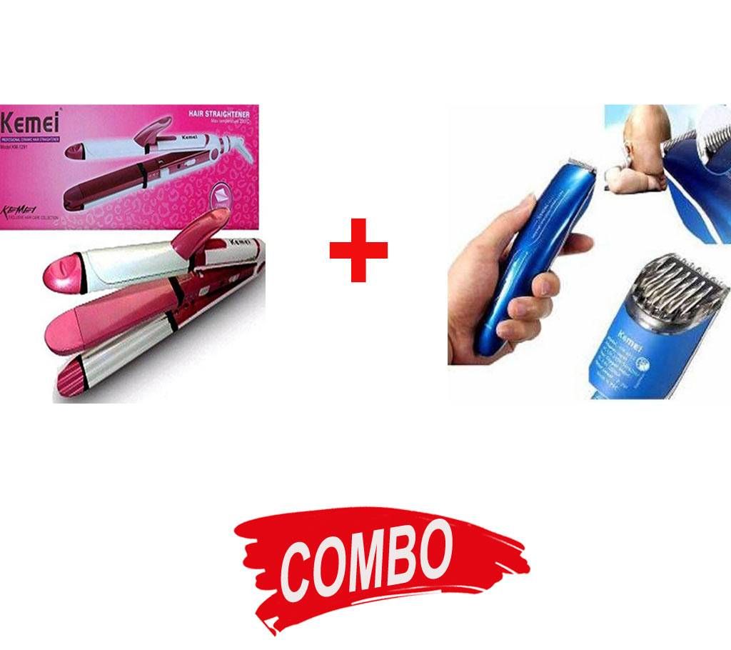 Kemei hair straightner km-1291 + Kemei trimmer km-2013 Combo 