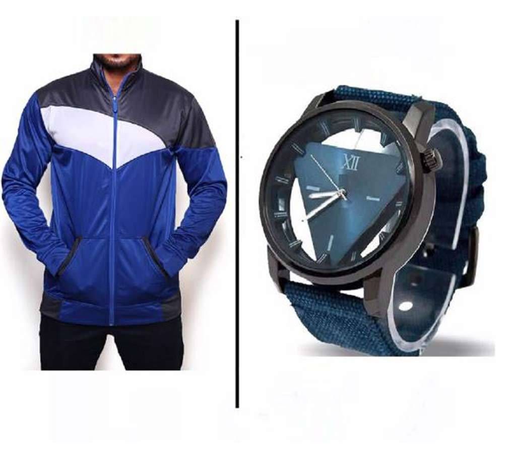 Multi color gents hoodie+ gents watch combo 