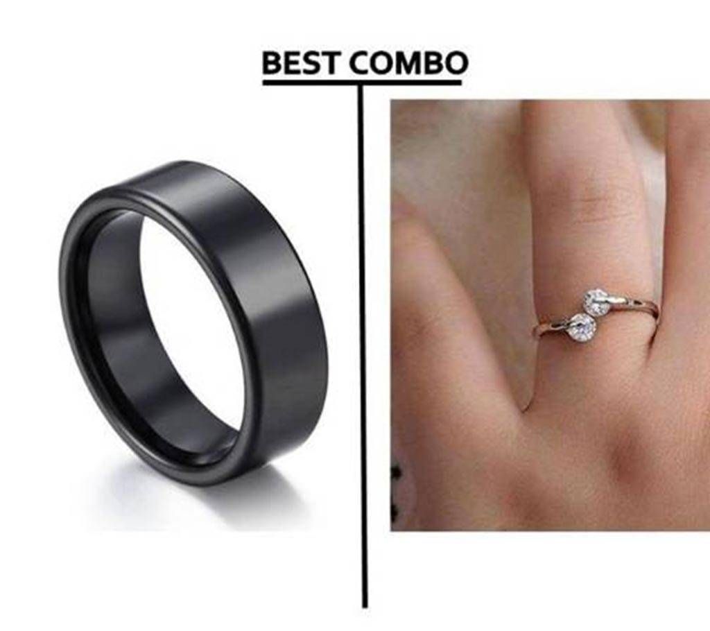 Black Finger Ring & Rose Gold Plated finger Ring Combo 