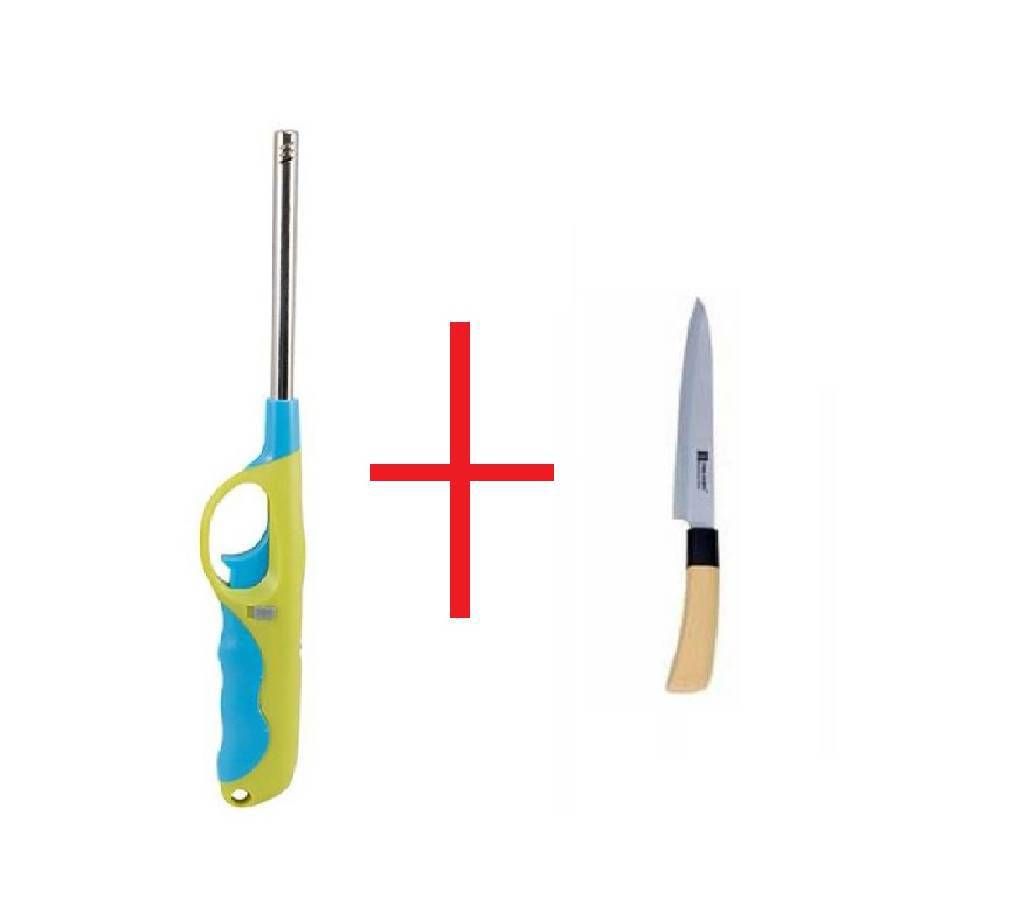 Kitchen Gas Lighter & Wooden Handle Kitchen Knife Combo